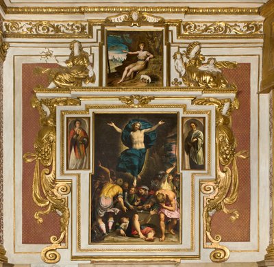 Chapel of Our Lady of the People, andra spannets sydsida, Giovan Battista Trotti känd som Malosso, Resurrection 1594, Bernardino Campi, San Giovanni nel öknen 1569, Cathedral of Santa Maria Assunta, Duomo, Cremona, Lombardiet, Italien (foto) av Unbekannt