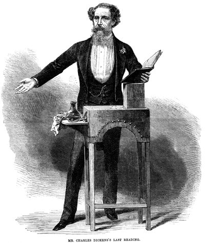 Charles Dickens 1812-70 håller sin sista offentliga läsning i St James