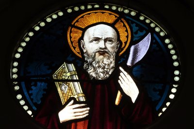 Chijmes. Fönster i målat glas. Sankt Bartolomeus. Singapore av Unbekannt