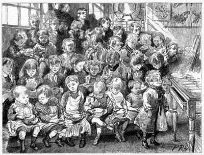 Barn som väntar på soppa vid middagen, London Board School, Denmark Terrace, Islington, 1889 av Unbekannt
