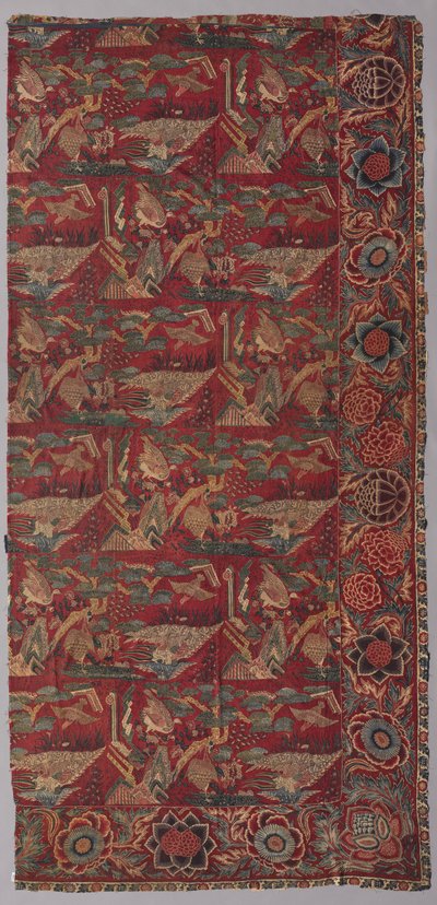 Chintz sängöverdrag eller hängande med japanskinspirerat mönster, högra halvan, första halvan av 1700-talet. av Unbekannt