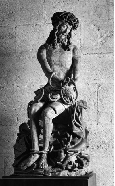 Kristus med slipsar Skulptur. Hospices Civiles de Beaune grundades 1443 av kansler Nicolas Rolin, Beaune (Cote d