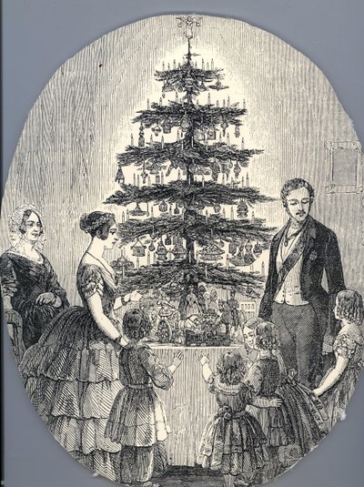Jul med drottning Victoria, prins Albert, deras barn och drottning Victorias mor, 1848 f av Unbekannt