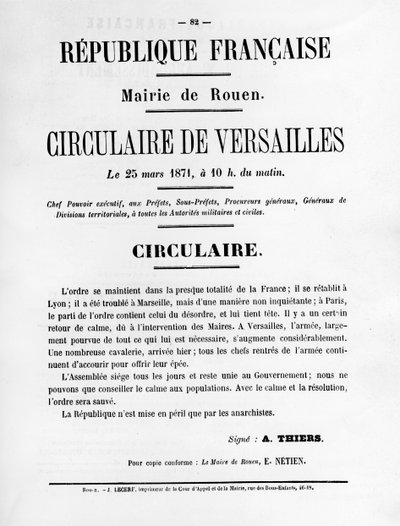 Circulaire de Versailles, från franska politiska affischer från Pariskommunen, maj 1871 av Unbekannt