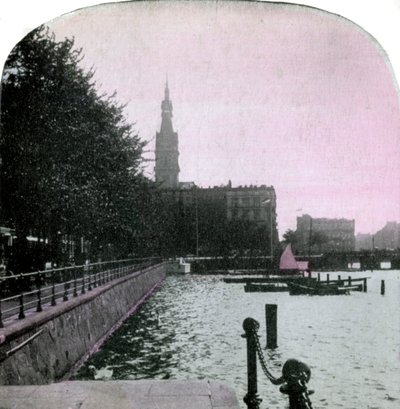 Stadshuset och Alster, Hamburg, Tyskland, sent 1800-tal av Unbekannt