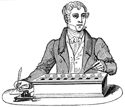 Kontorist med en Pascal-tillsatsmaskin, 1835 av Unbekannt