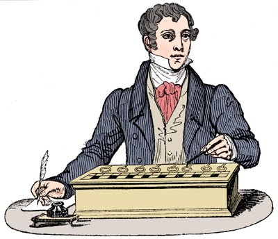 Kontorist med en Pascal-tillsatsmaskin, 1835 av Unbekannt