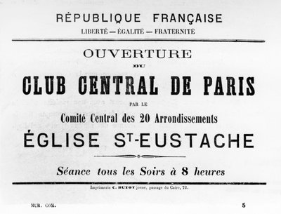 Club Central de Paris, från franska politiska affischer från Pariskommunen, maj 1871 av Unbekannt