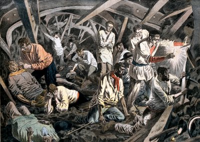 Kolgruvarbetare fångade under jorden av ett takfall, Courrieres Mines, Pas-de-Calais, Frankrike, 1906 av Unbekannt