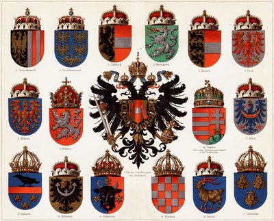 Vapenskölden från länen Österrike-Ungern och det lilla österrikiska riksvapenet, ca. 1907. av Unbekannt