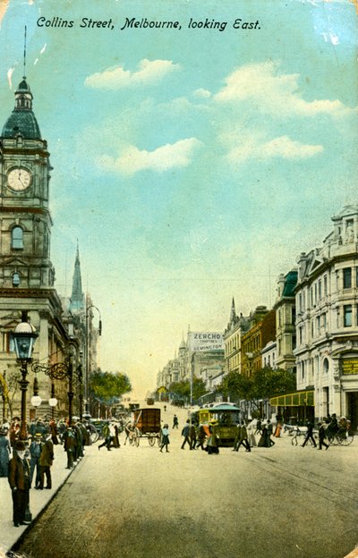 Collins Street, österut, Melbourne, Victoria, Australien, c1900-talet av Unbekannt