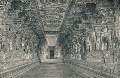 Kolonnad i det inre av det hinduiska templet på ön Rameswaram i södra Indien, c1903, av Unbekannt