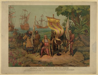 Columbus tar det nya landet i besittning, 1893 av Unbekannt