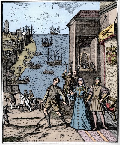Columbus med Ferdinand och Isabella, 3 augusti 1492, 1912 av Unbekannt