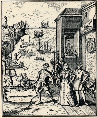 Columbus med Ferdinand och Isabella, 3 augusti 1492, 1912 av Unbekannt