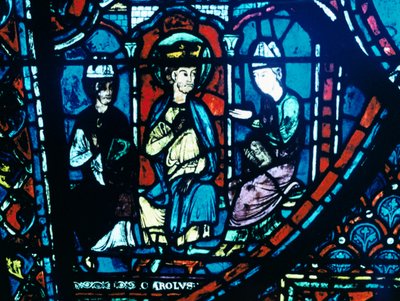 Konstantins brev presenterat till Karl den Store, målat glas, Chartres katedral, Frankrike, c1225 av Unbekannt
