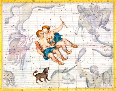 Konstellationer av Tvillingarna och Canis Minor, 1729 av Unbekannt
