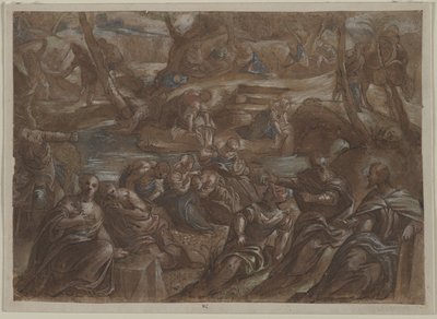 Kopia av Tintorettos Children of Israel Gathering Manna, efter 1594. av Unbekannt