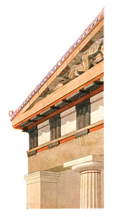 Hörn av frontonen av det gamla Athenatemplet på Akropolis i Aten, Grekland, 1928. av Unbekannt