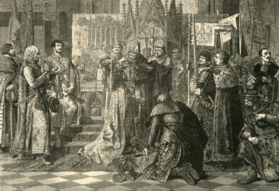 Kröning i Krakow av Ludvig I av Ungern som kung av Polen, 1370, 1890. av Unbekannt