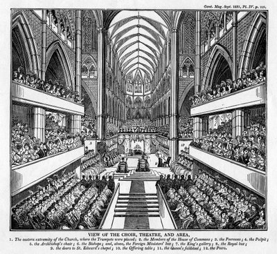 Kröning av kung William IV och drottning Adelaide, Westminster Abbey, London, 1831 av Unbekannt