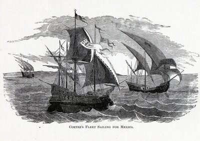Cortezs flotta seglade mot Mexiko, 1882 av Unbekannt