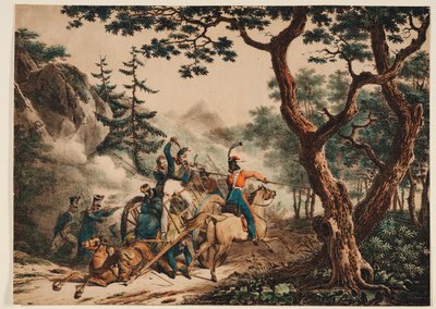 Kosacker attackerar franska soldater i en skog, 1825 av Unbekannt