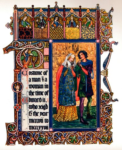 Dräkt för en man och en kvinna på Edward II:s tid, 1909 av Unbekannt