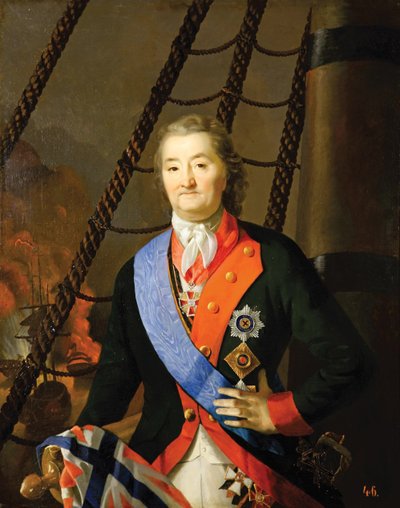 Greve Alexey Grigoryevich Orlov i slaget vid Chesma, 1800-talet av Unbekannt