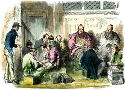 Räknar kompensationspengarna för mordet på Mr Richardson, Japan, 1863 av Unbekannt