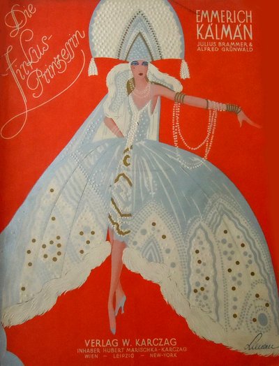Omslag till det ursprungliga pianopartituren av Cirkusprinsessan av Emmerich Kalman, 1926. av Unbekannt