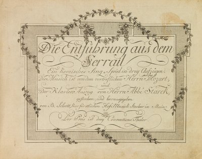 Omslag till första upplagan av operan Bortförandet från Seraglio av Mozart, efter 1786 av Unbekannt