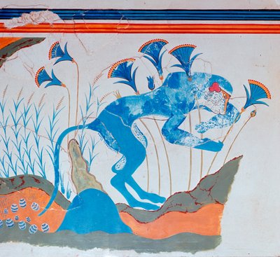 Kretensisk fresk av en apa och papyrus, 1500-1300-talet f.Kr av Unbekannt