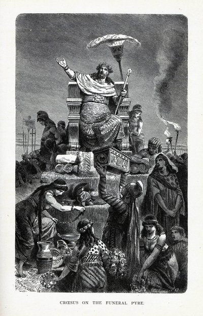 Croesus på begravningsbålet, 1882 av Unbekannt