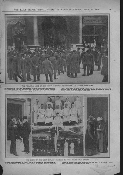 Folkmassor utanför Lloyds of London, kockar ombord och White Stars kontor, 20 april 1912. av Unbekannt