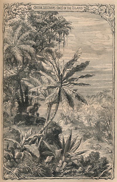 Crusoe upptäcker getter på ön, c1870 av Unbekannt