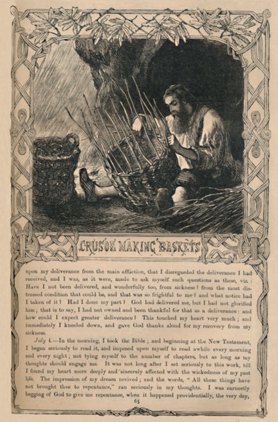 Crusoe Making Baskets, c1870 av Unbekannt