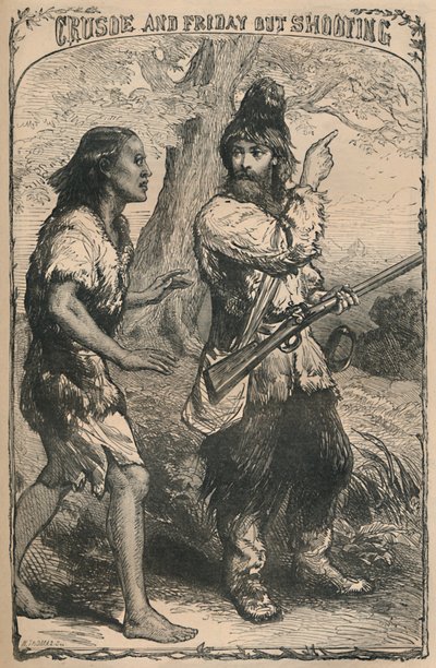 Crusoe och Friday Out Shooting, c1870 av Unbekannt