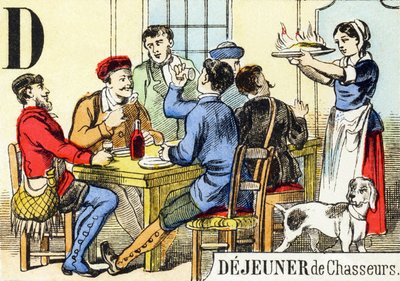 D: Jägarnas lunch - Jaktalfabetet, ca 1890 (gravyr) av Unbekannt