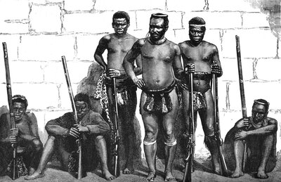 Dabulamanzi, en av zululedarna i Isandhlwana och Ghingilovo, c1880 av Unbekannt