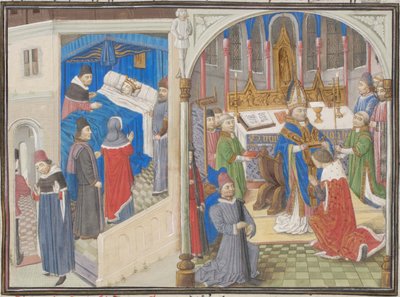 Amalric I av Jerusalems död. Kröning av Baldwin IV. Miniatyr från Historia av William av Tyrus, 1460-talet av Unbekannt