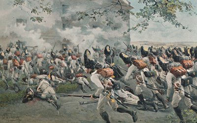 Försvar av spannmålsmagasinet i Essling, 1809, 1896 av Unbekannt