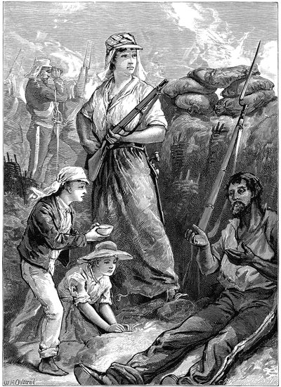 Försvar av fortet i Futtegurh, indiskt myteri, 1857-1859 c1895 av Unbekannt