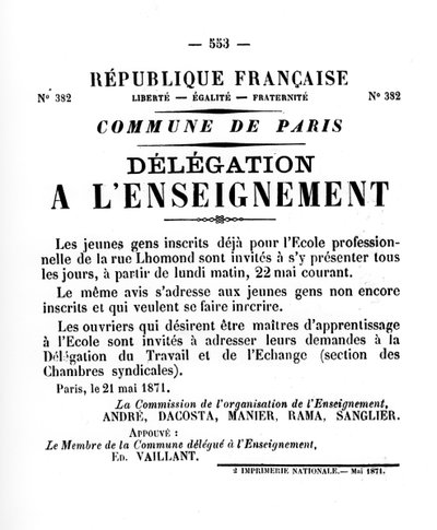 Delegation a Lenseignement, från franska politiska affischer från Pariskommunen, maj 1871 av Unbekannt