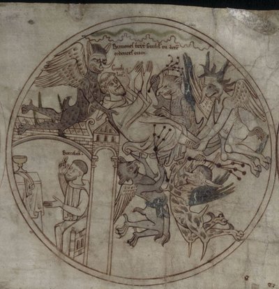 Demoner attackerar Guthlac Manuskript Sankt Guthlacs liv, tidigt 1100-tal av Unbekannt