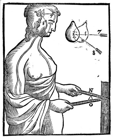 Descartes idé om hur ögat skickar impulser till hjärnan och styr en frivillig rörelse, 1692 av Unbekannt
