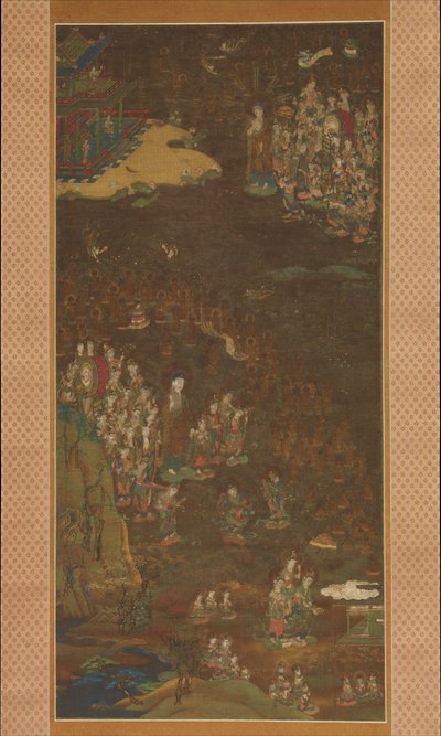 Descent and Return of Amida till Western Paradise med en troendes själ Gosho mandara, c1300. av Unbekannt