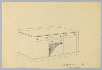 Design för skänk A i mahogny, 1900–05 av Unbekannt