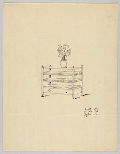 Design för trelagerat bord med vas och blommor, 1900–05 av Unbekannt