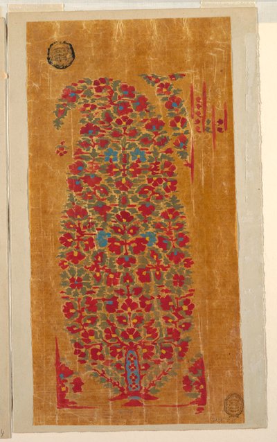 Design för vävd sjal med indianiserande motiv av Unbekannt